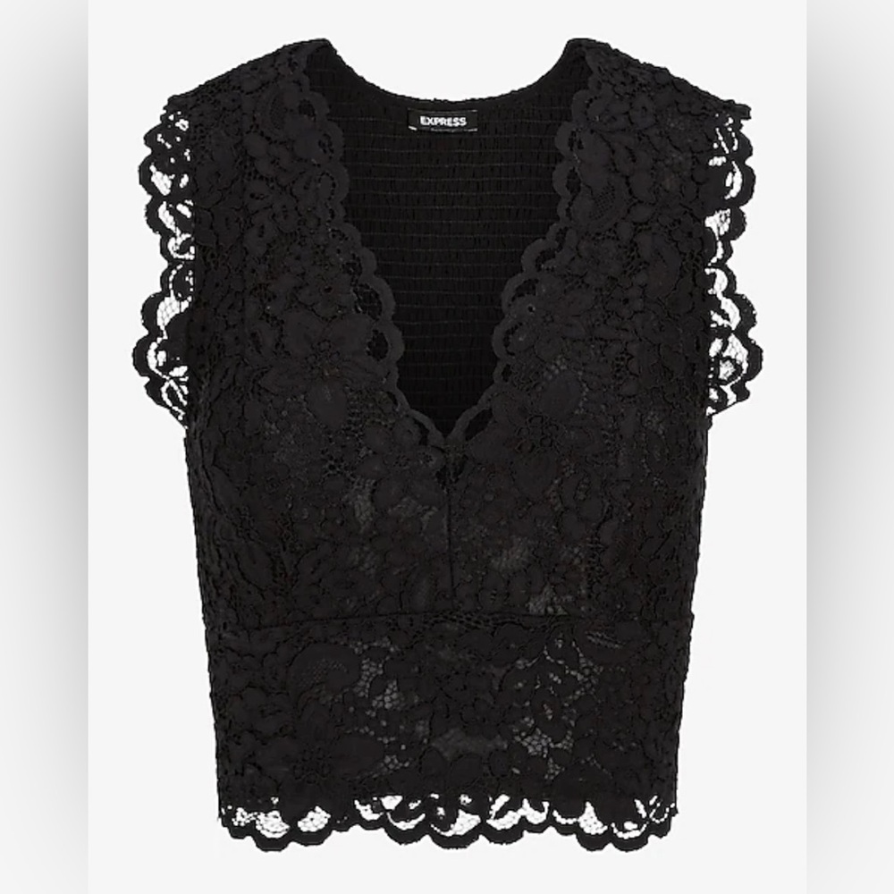 Express Women's Black Lace Crop Top